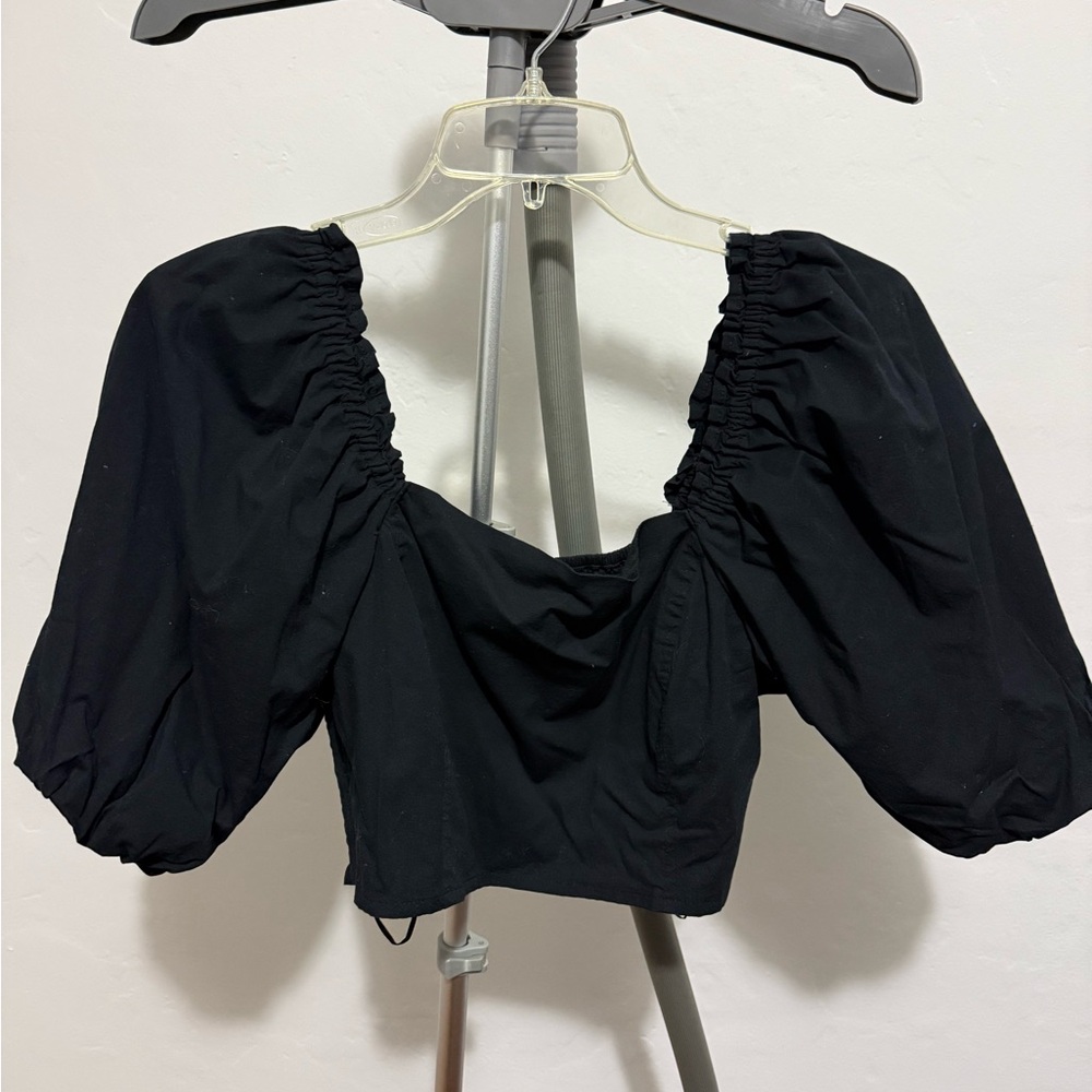 Jason Wu Black Puff Sleeve Crop Top